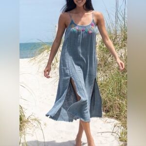 Natural Life Womens Midi Dress Size M Cosette Embroidered Gauze Cotton Blue